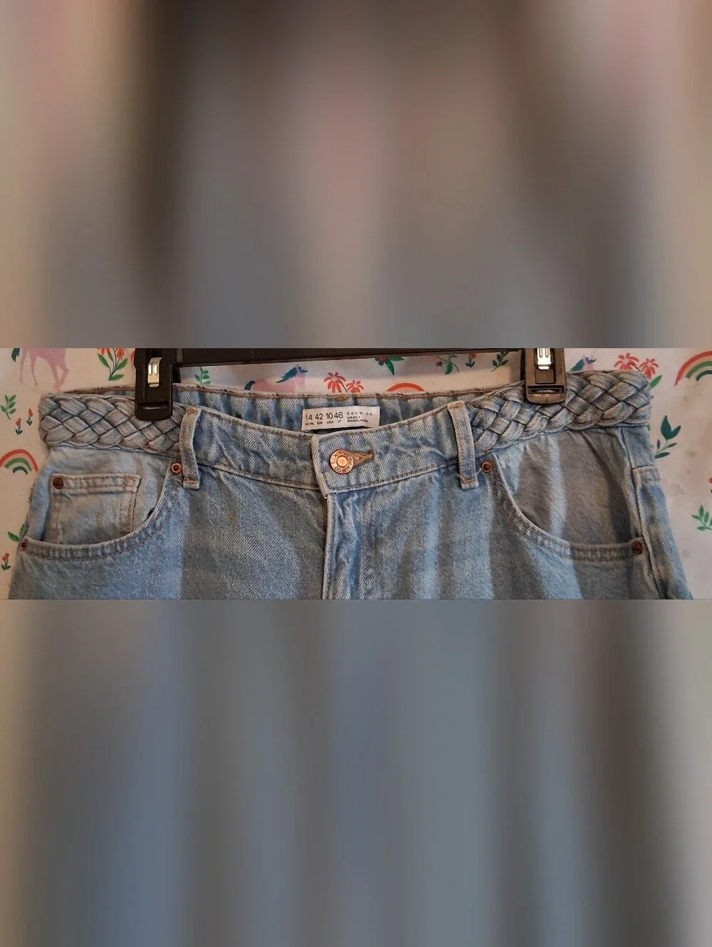 EUC Y2K Denim Co. Light Blue Braided Waist Baggy Flare Boho Jean Pants SZ 10
